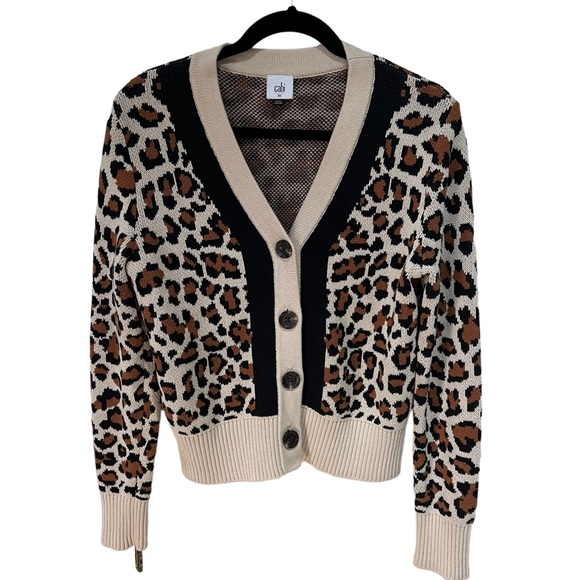 CAbi Sweaters - Cabi Nine Lives Leopard Button Front Cardigan Size XS